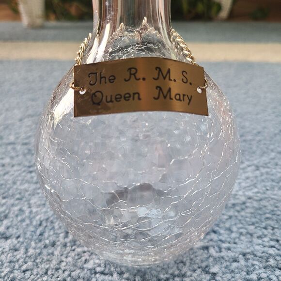 Vintage RMS Queen Mary Water Wine Carafe Crackle Craquelle Glass Cunard Line - Picture 5 of 10